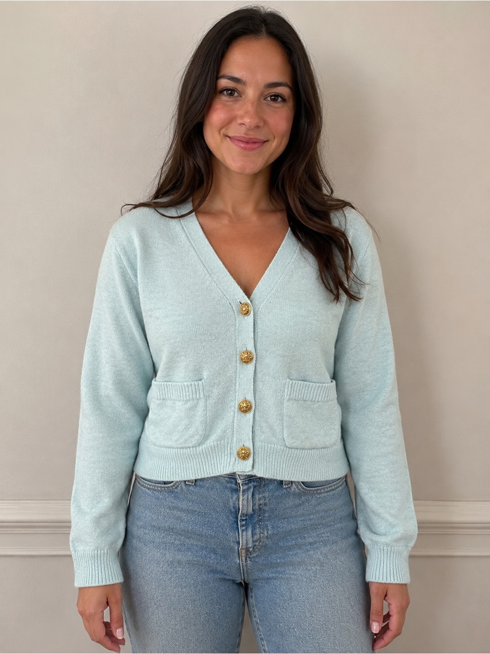 NWOT Ann Taylor light blue cardigan with gold-toned buttons (S)